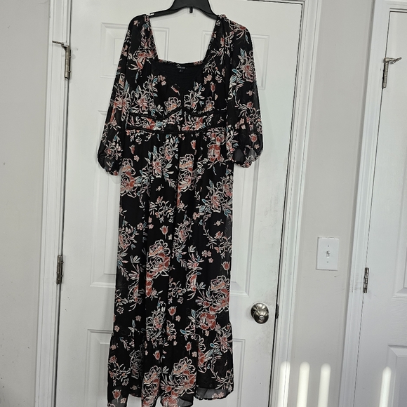 Torrid Maxi Chiffon Shirred Bodice A Line Dress Size 0 Goth Fairy Core Grunge - Picture 1 of 11